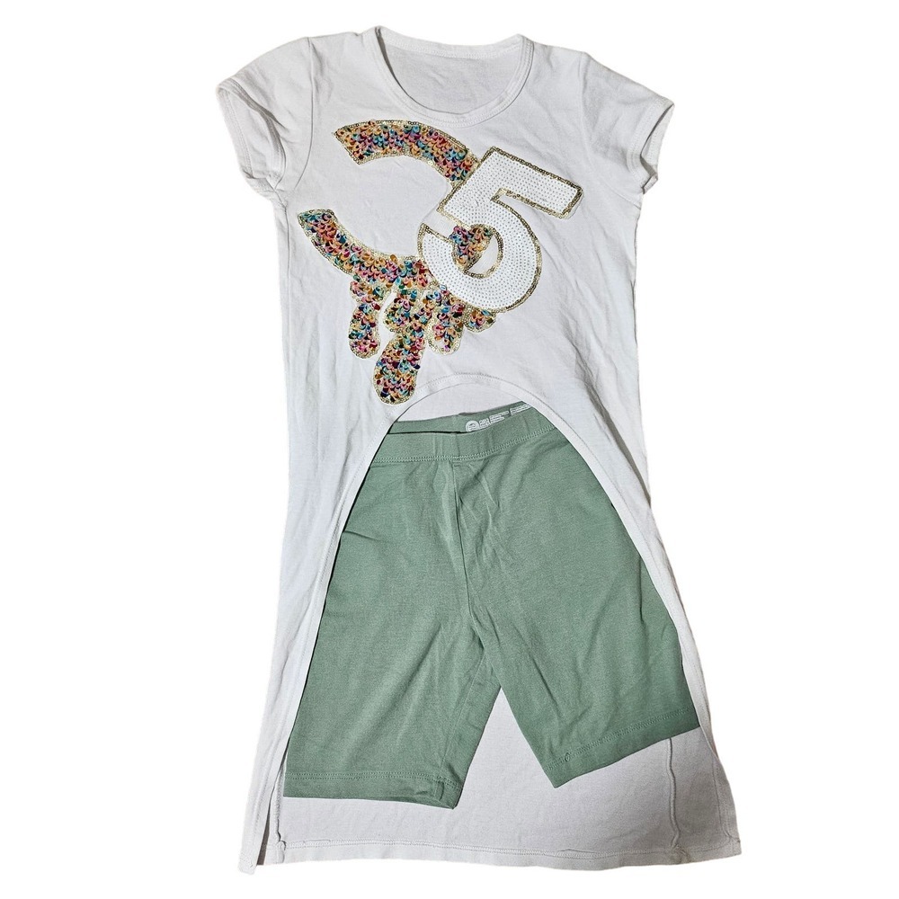 sequins t shirt high low short sleeve sz 7